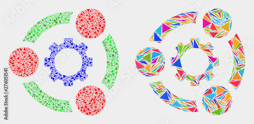 Industrial cooperation mosaic icon of triangle elements which have different sizes and shapes and colors. Geometric abstract vector illustration of industrial cooperation.