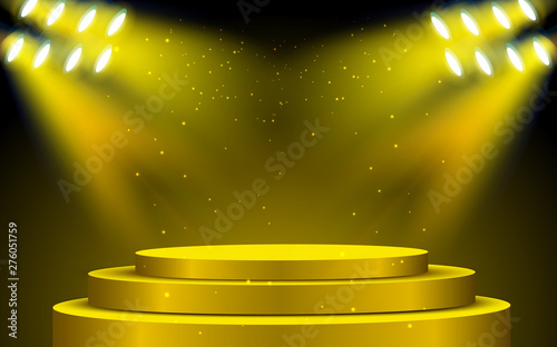 golden podium with spotlight on the stage