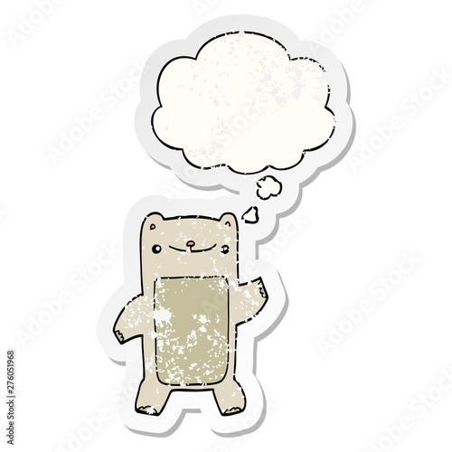 cartoon teddy bear and thought bubble as a distressed worn sticker