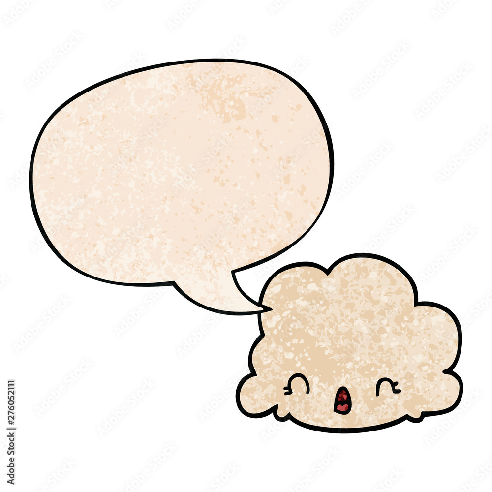 cartoon cloud and speech bubble in retro texture style