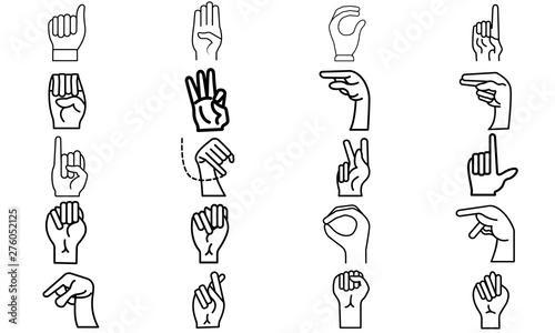 Set of Hand-drawn sketch of finger spelling in American Sign Language (ASL)