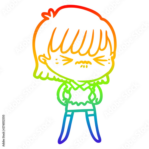 rainbow gradient line drawing annoyed cartoon girl