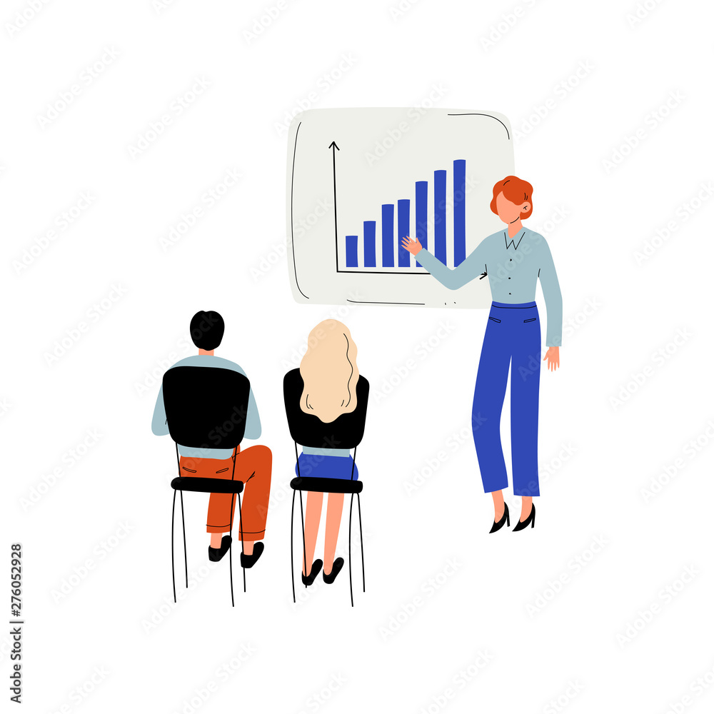 Businessman Doing Presentation to Group of People, Training of Office Staff, Teamwork, Business Meeting Vector Illustration Businessman Doing Presentation to Group of People, Training of Office Staff, Teamwork, Business Meeting Vector Illustration