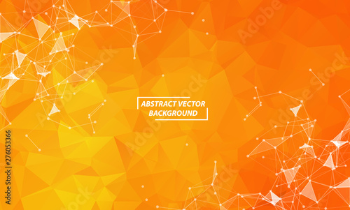 Abstract Orange Geometric Polygonal background molecule and communication. Connected lines with dots. Concept of the science, chemistry, biology, medicine, technology.