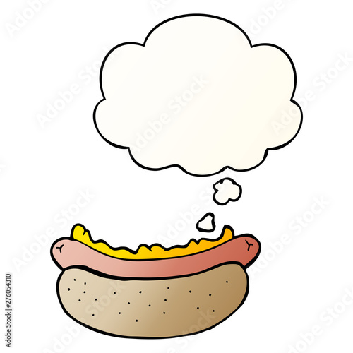 cartoon hotdog and thought bubble in smooth gradient style