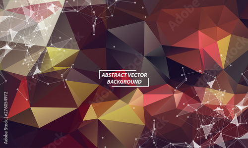 Abstract Polygonal Space Dark Background with Colorful Connecting Dots and Lines , Futuristic Design.