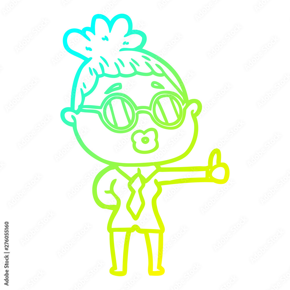 cold gradient line drawing cartoon woman wearing spectacles