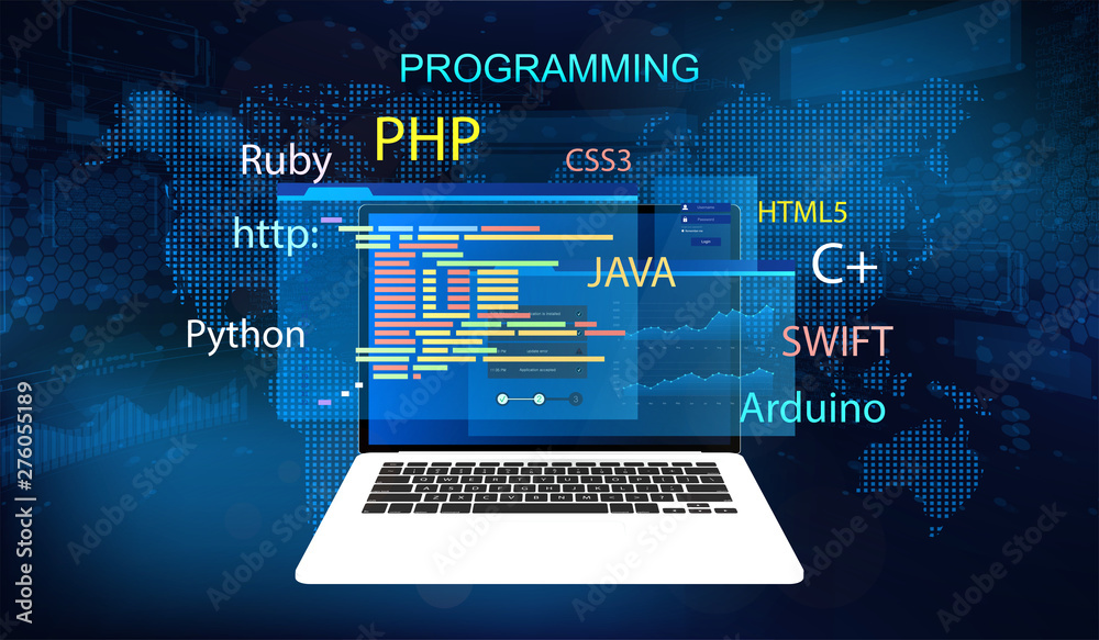 Vettoriale Stock Programming concept banner. Software, web development ...