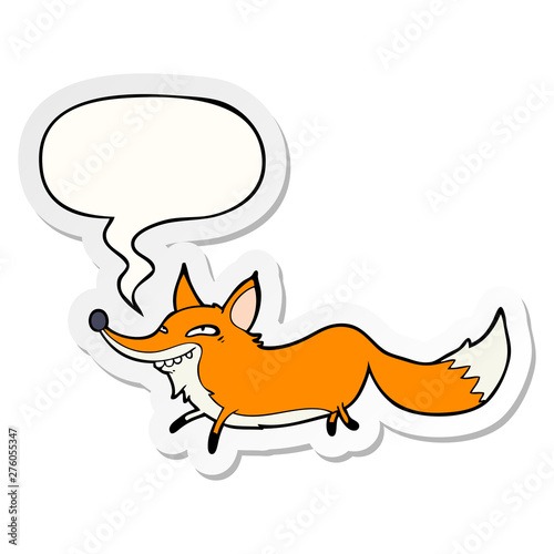 cute cartoon sly fox and speech bubble sticker