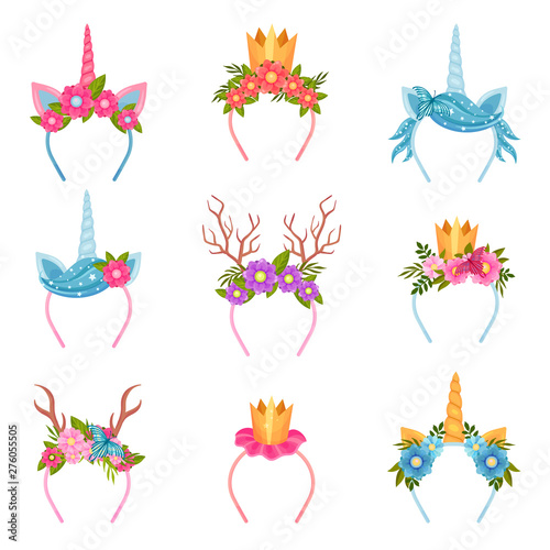 Set of decorative headbands hair. Vector illustration on white background.