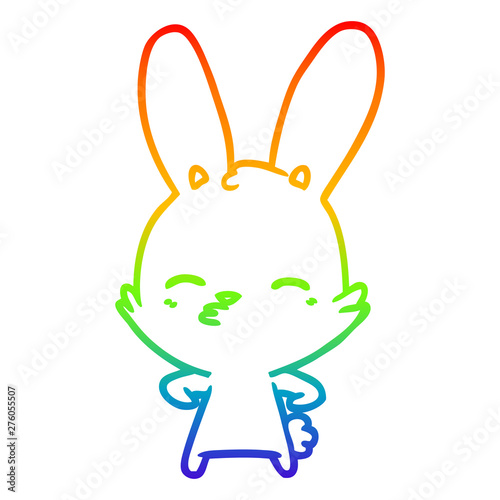 rainbow gradient line drawing curious bunny cartoon
