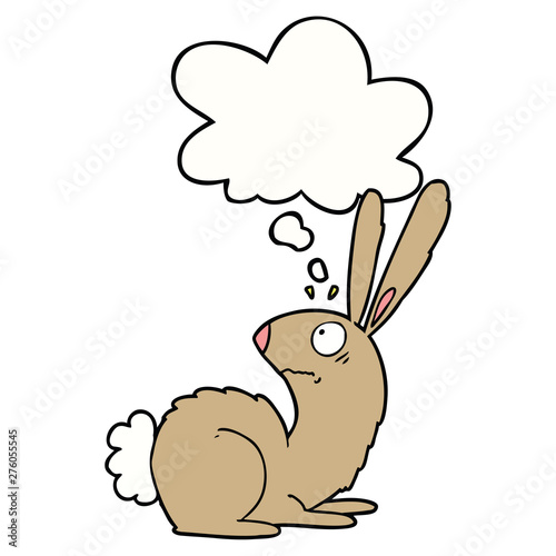 cartoon startled bunny rabbit and thought bubble