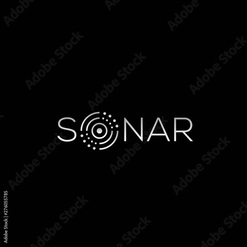 Simple sonar logotype with radar illustration on letter O photo