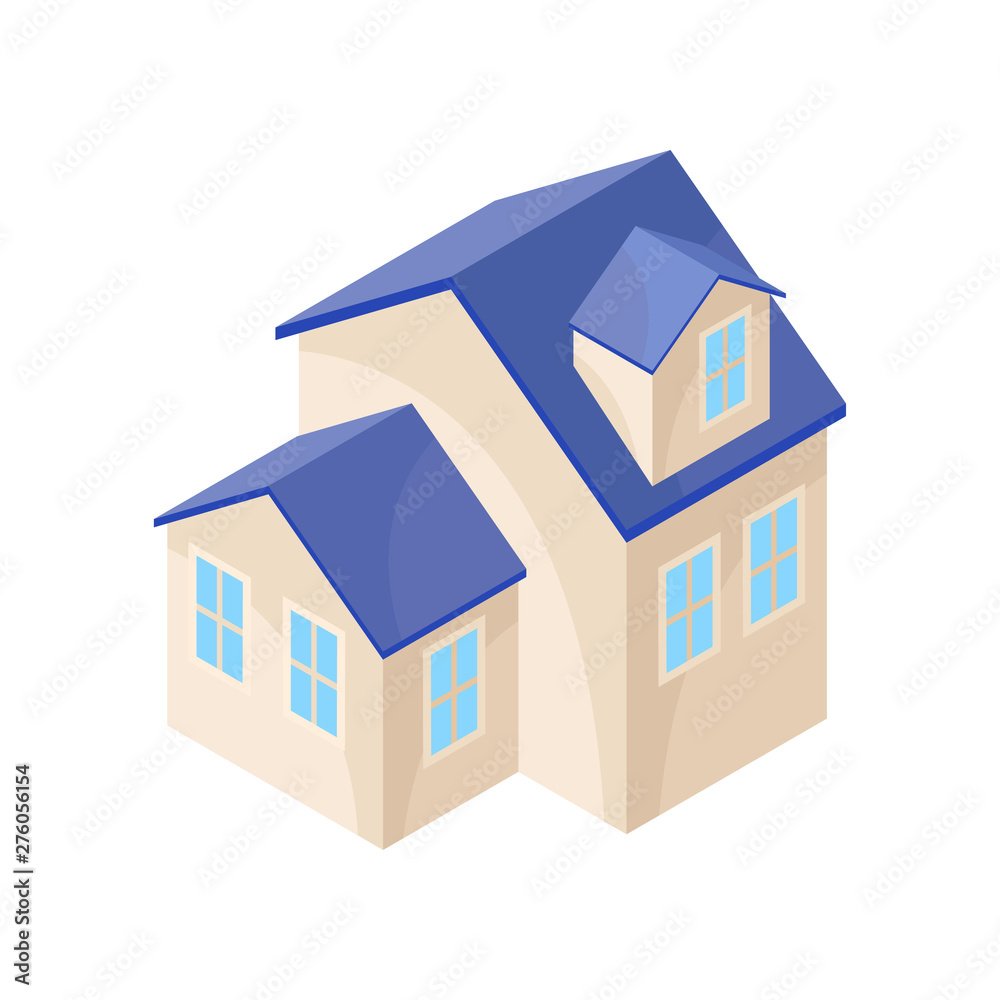 Beige model of a modern one-story house. Vector illustration on white background. Beige model of a modern one-story house. Vector illustration on white background.