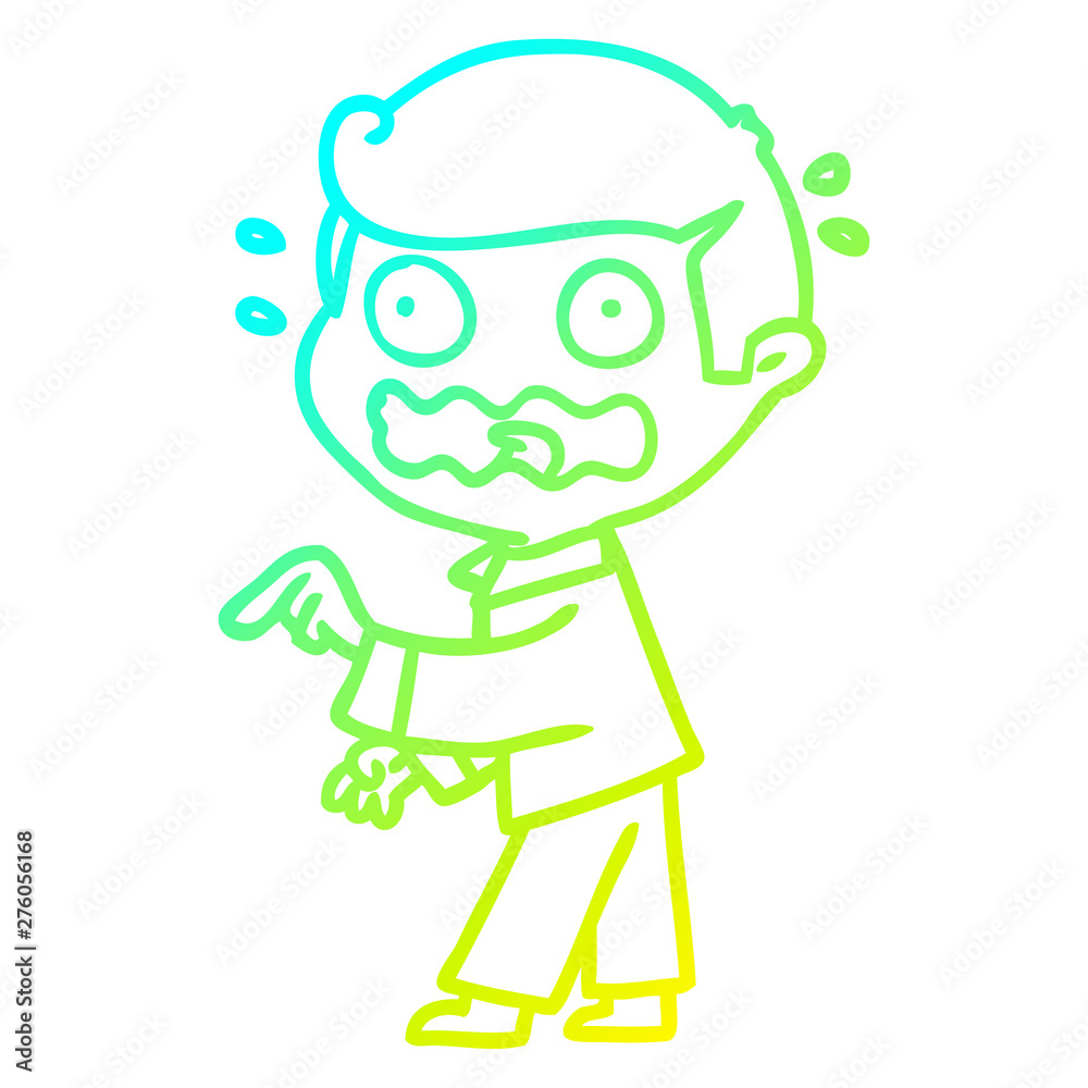 cold gradient line drawing cartoon stressed out pointing