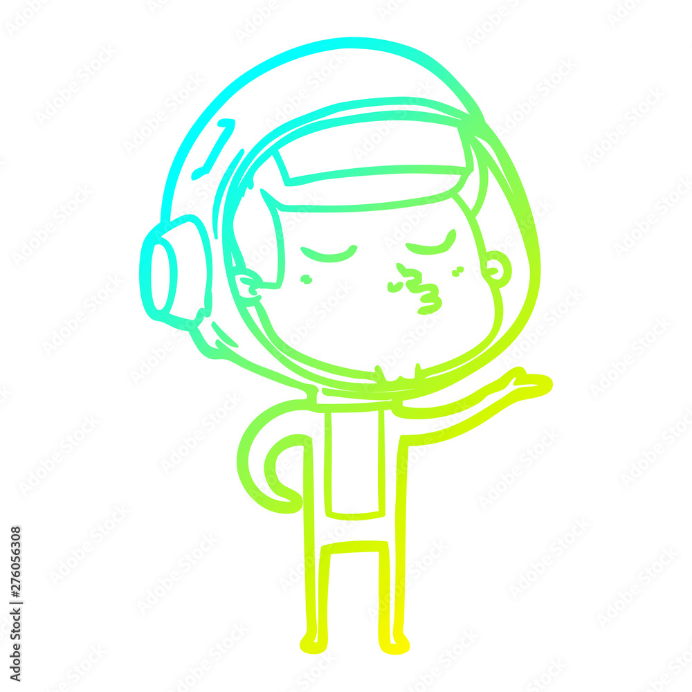 cold gradient line drawing cartoon confident astronaut