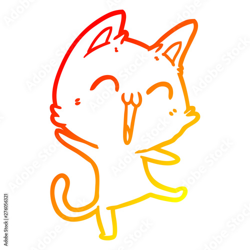 warm gradient line drawing happy cartoon cat meowing