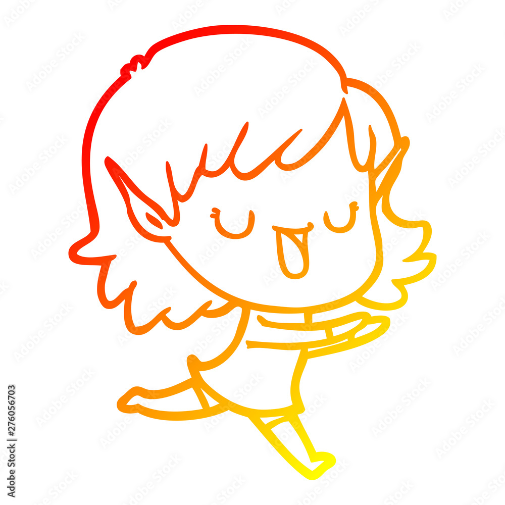 warm gradient line drawing cartoon elf girl warm gradient line drawing cartoon elf girl