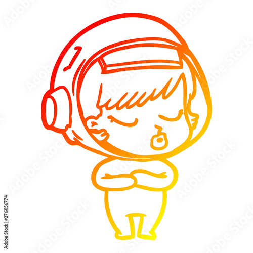 warm gradient line drawing cartoon pretty astronaut girl