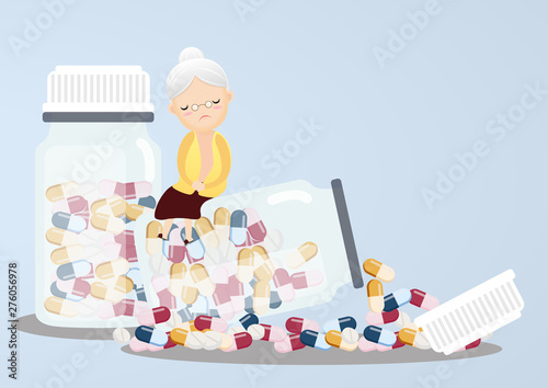Senior with pill bottles.