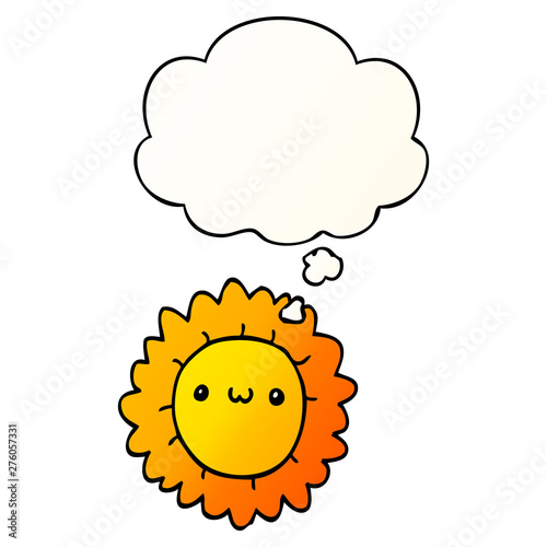 cartoon flower and thought bubble in smooth gradient style