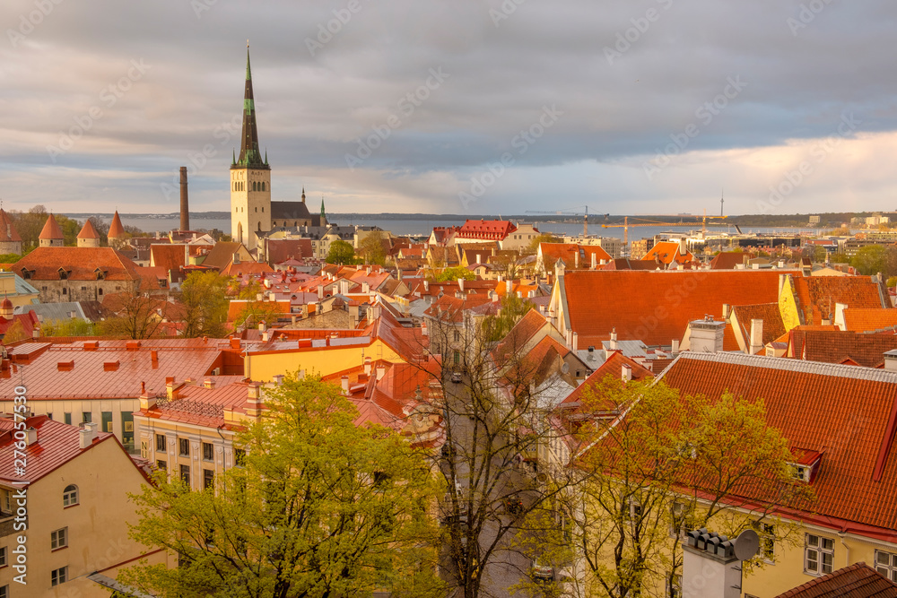 Panorama of the city center of Tallinn, on a spring evening after a thunderstorm and rain