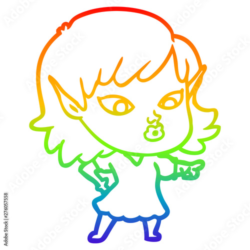 rainbow gradient line drawing pretty cartoon elf girl