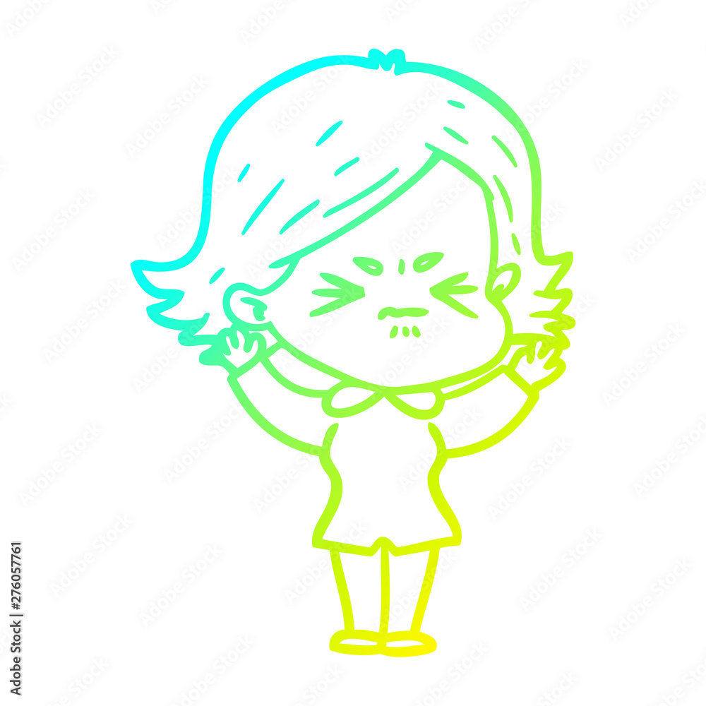 cold gradient line drawing cartoon angry woman