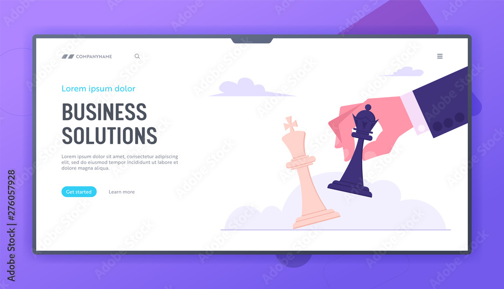 Business Strategy. Black King Tilting White King Chess Piece. Victory in Battle, Winning Success, Checkmate or Loss in Business Website Landing Page, Web Page. Cartoon Flat Vector Illustration, Banner
