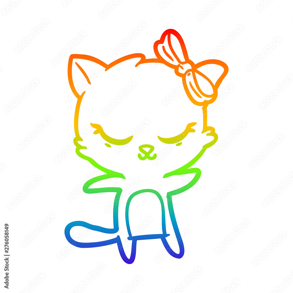 rainbow gradient line drawing cute cartoon cat with bow rainbow gradient line drawing cute cartoon cat with bow
