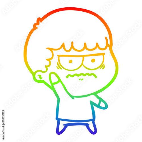 rainbow gradient line drawing cartoon annoyed man