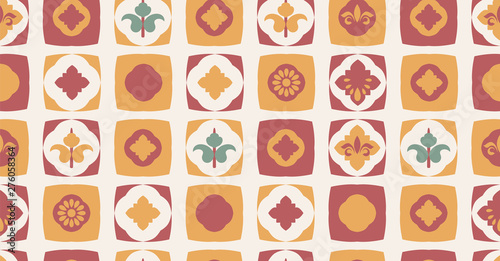 orange green pink geometric seamless pattern in African style with square,tribal,circle shape