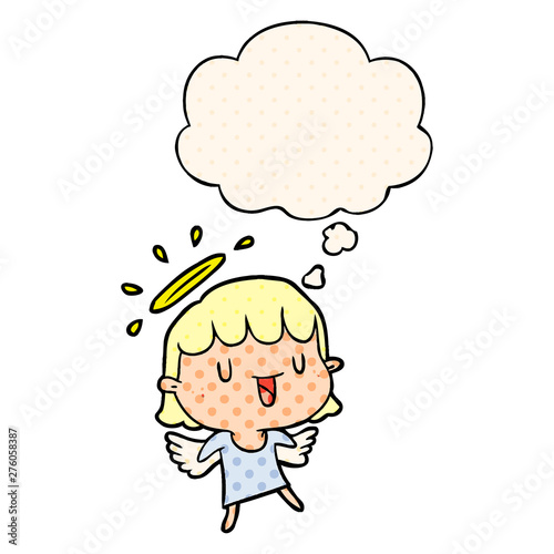 cartoon angel and thought bubble in comic book style