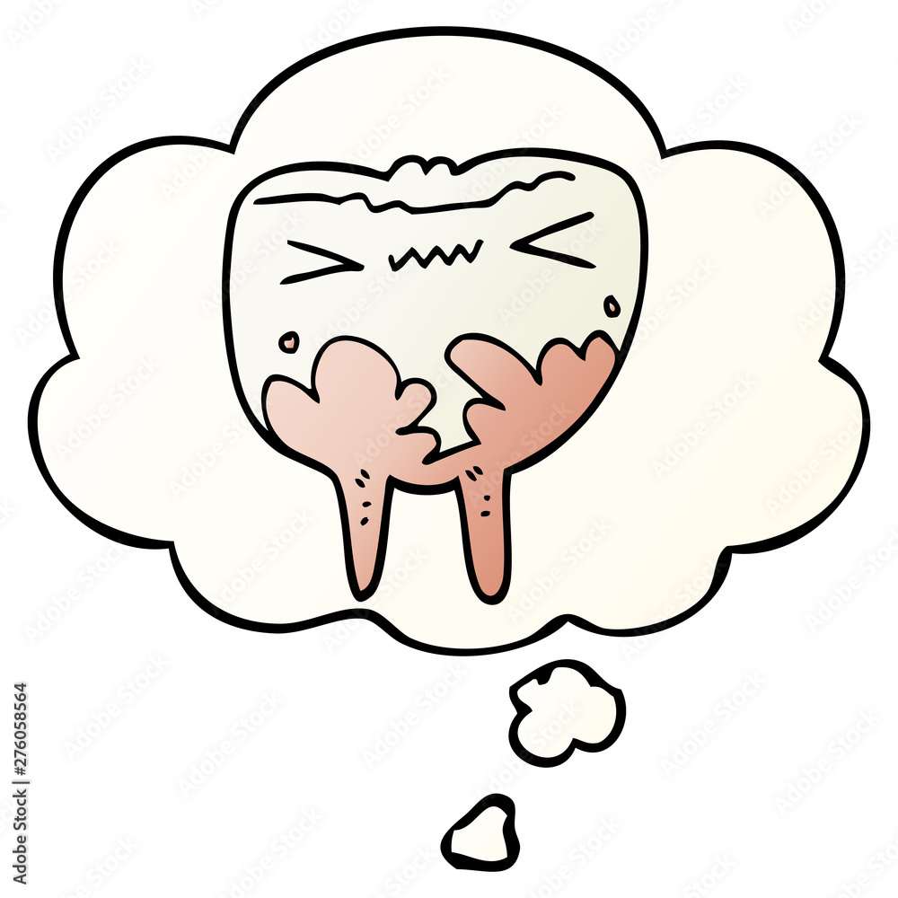 cartoon bad tooth and thought bubble in smooth gradient style cartoon bad tooth and thought bubble in smooth gradient style