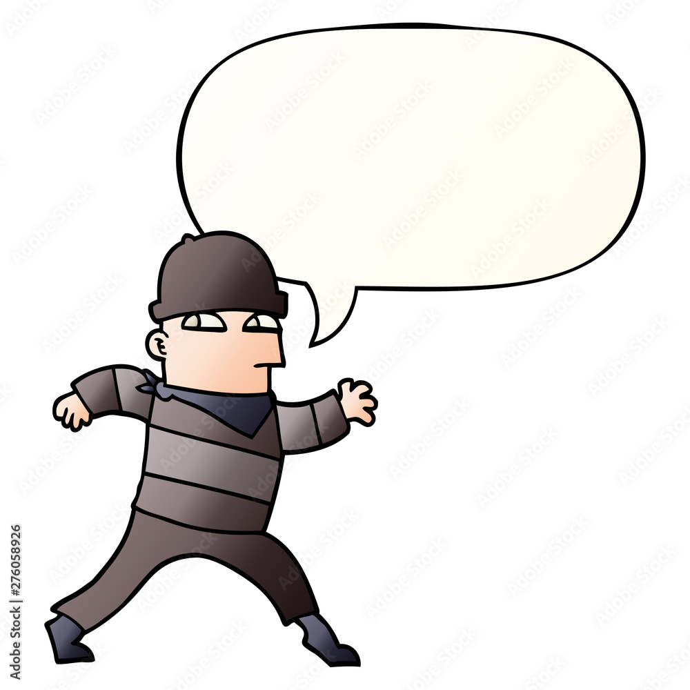 cartoon thief and speech bubble in smooth gradient style