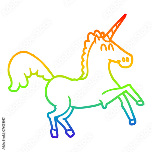 rainbow gradient line drawing cartoon unicorn