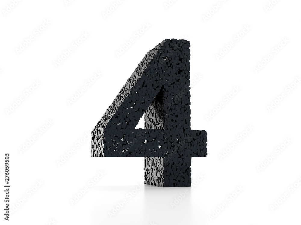 Futuristic number 4 - built out of black glossy cubes 3D render Futuristic number 4 - built out of black glossy cubes 3D render