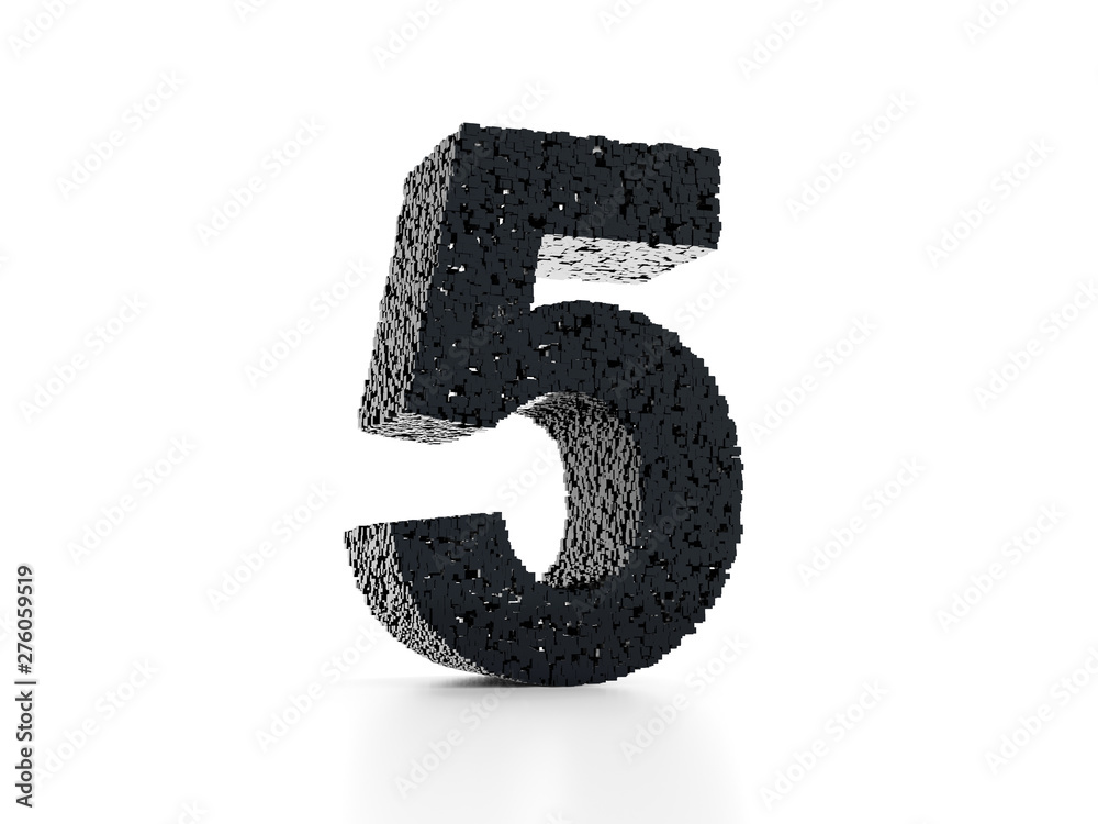 Futuristic number 5 - built out of black glossy cubes 3D render Futuristic number 5 - built out of black glossy cubes 3D render