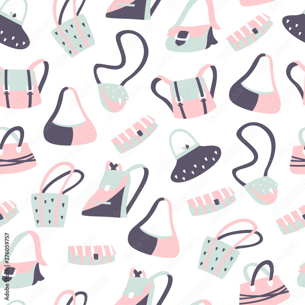 Women's Handbags Vector Pattern on White Background. Seamless Vector Background. Women's Handbags Vector Pattern on White Background. Seamless Vector Background.