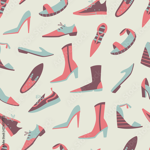 Vector Hand Drawn Doodle Shoe Pattern. Seamless Vector Background