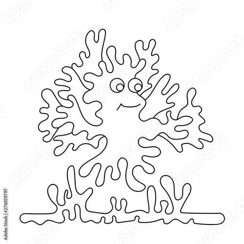 Cute cartoon little monster, Ghost . Black and white vector illustration for coloring.