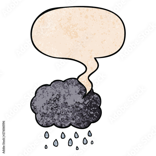 cartoon cloud raining and speech bubble in retro texture style