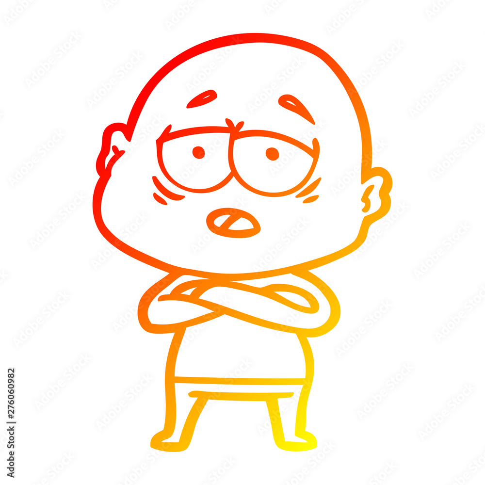 Obraz premium warm gradient line drawing cartoon tired bald man