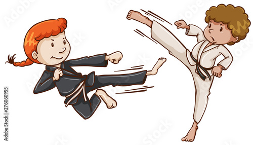 Girl and boy karate scene