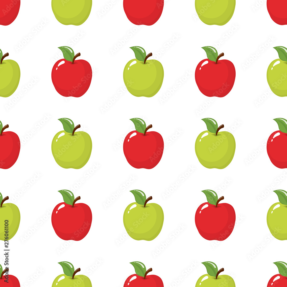 Seamless pattern with red and green apples on white background. Organic fruit. Cartoon style. Vector illustration for design, web, wrapping paper, fabric, wallpaper. Seamless pattern with red and green apples on white background. Organic fruit. Cartoon style. Vector illustration for design, web, wrapping paper, fabric, wallpaper.