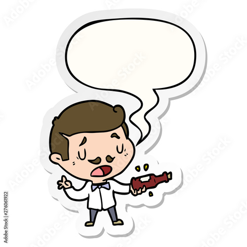 cartoon wine expert explaining and speech bubble sticker