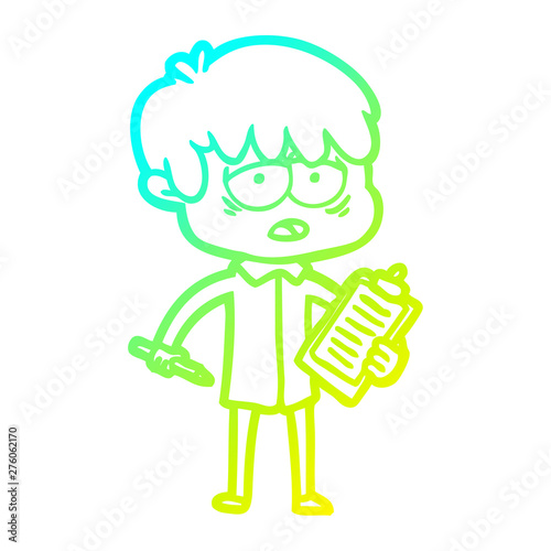 cold gradient line drawing cartoon exhausted boy