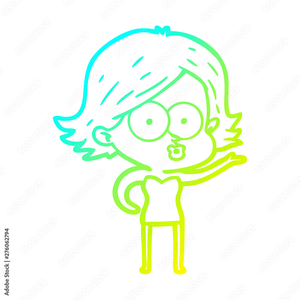 cold gradient line drawing cartoon girl pouting