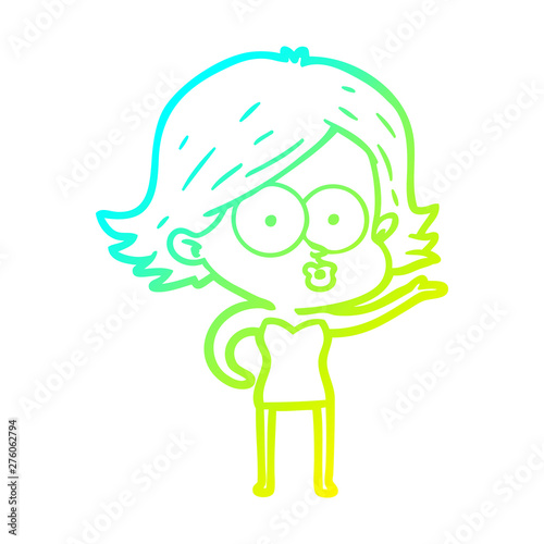 cold gradient line drawing cartoon girl pouting