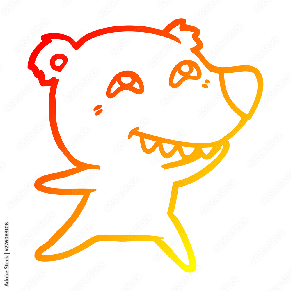 Obraz premium warm gradient line drawing cartoon bear showing teeth